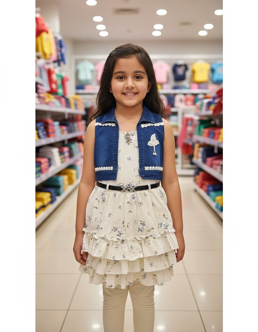 Casual frock with denim jacket & legging